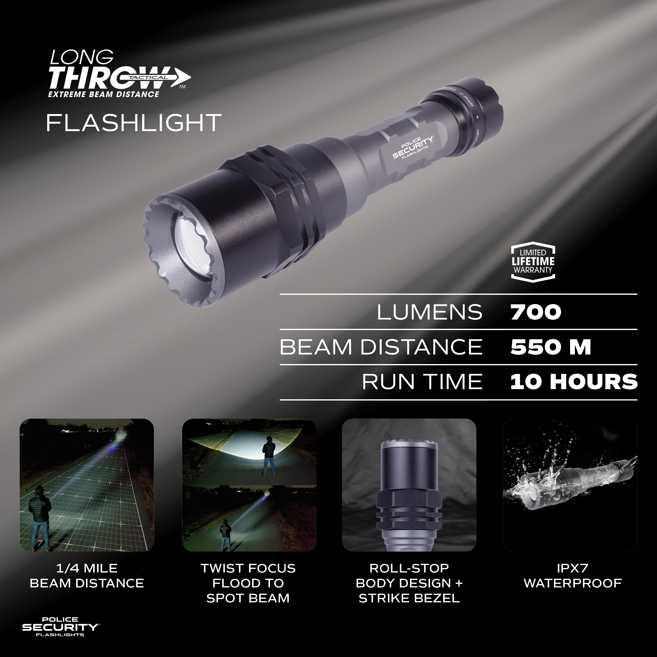 LONG THROW RECHARGEABLE FLASHLIGHT