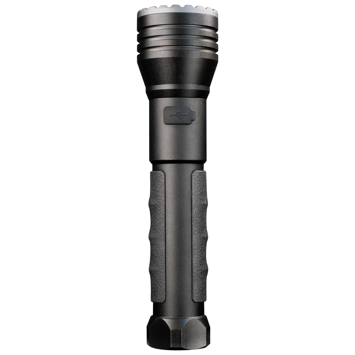 Police Security Twin Power Long Throw flashlight viewed from below