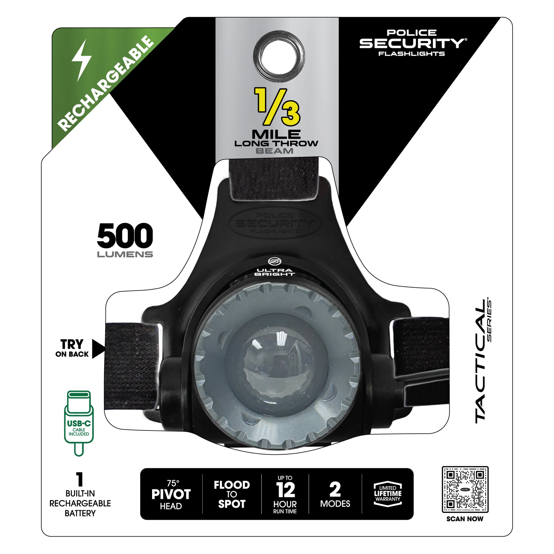 LONG THROW 500 LUMEN RECHARGEABLE HEADLAMP
