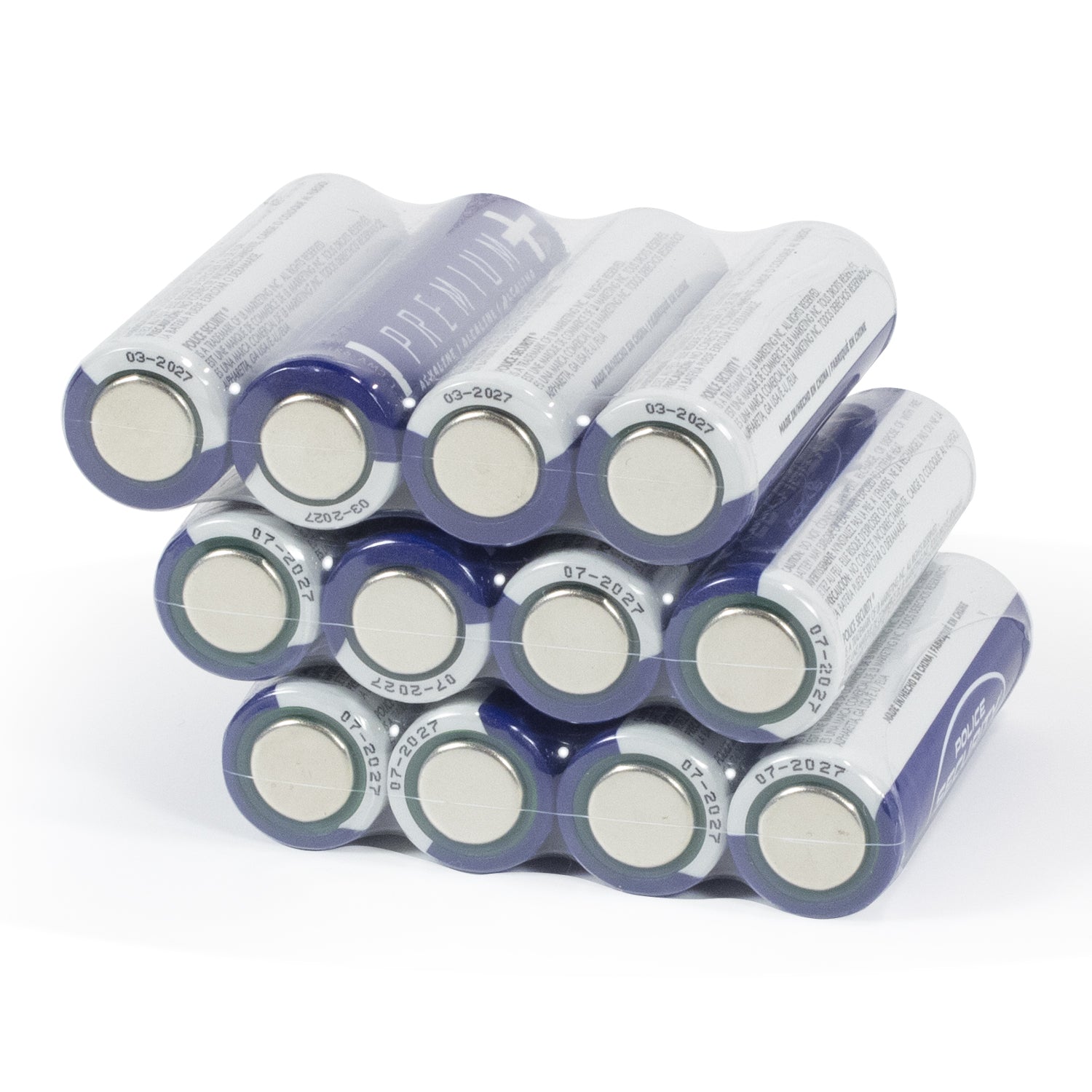 3 rows of AA batteries, showing the negative terminals