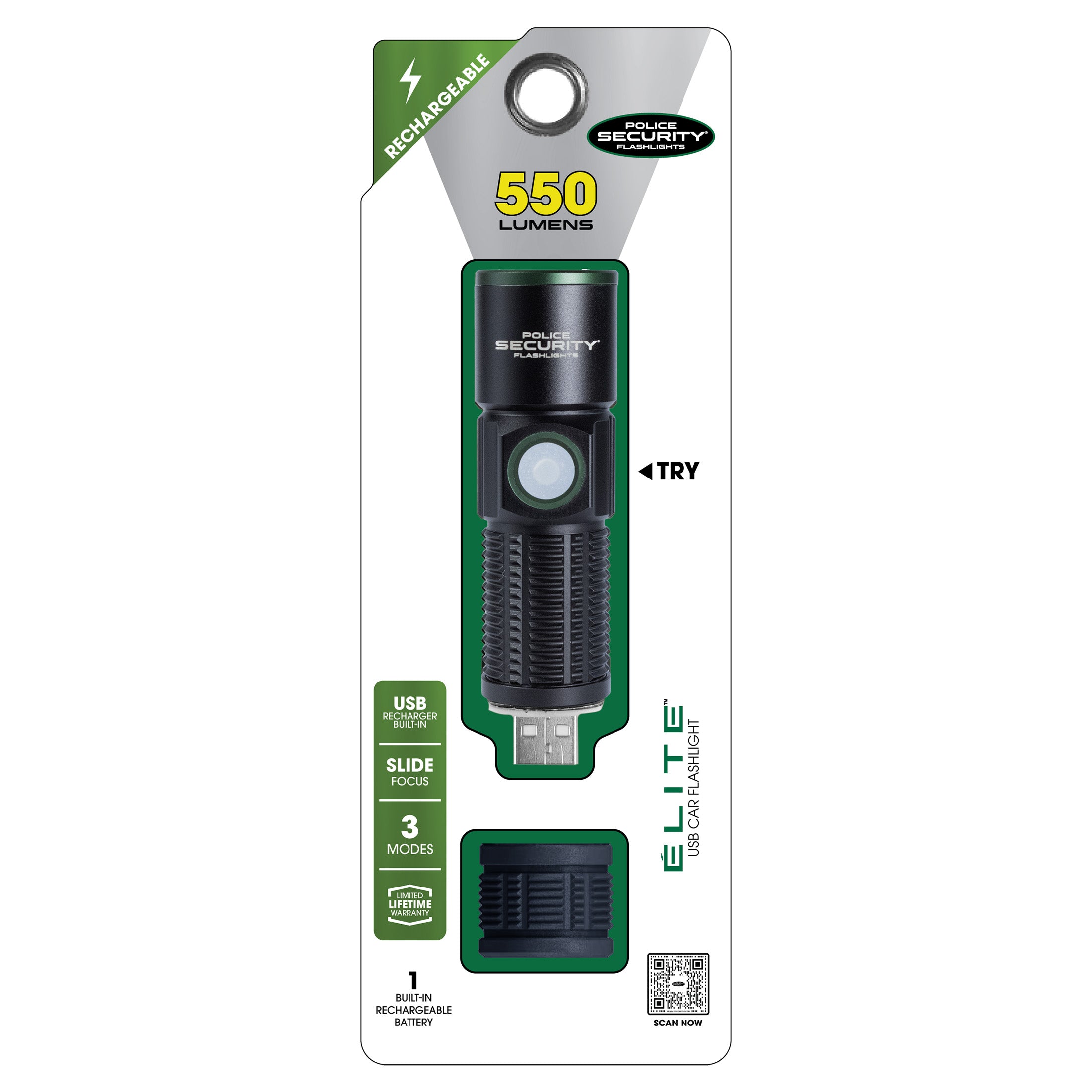 USB 550 LUMEN CAR LED RECHARGEABLE FLASHLIGHT
