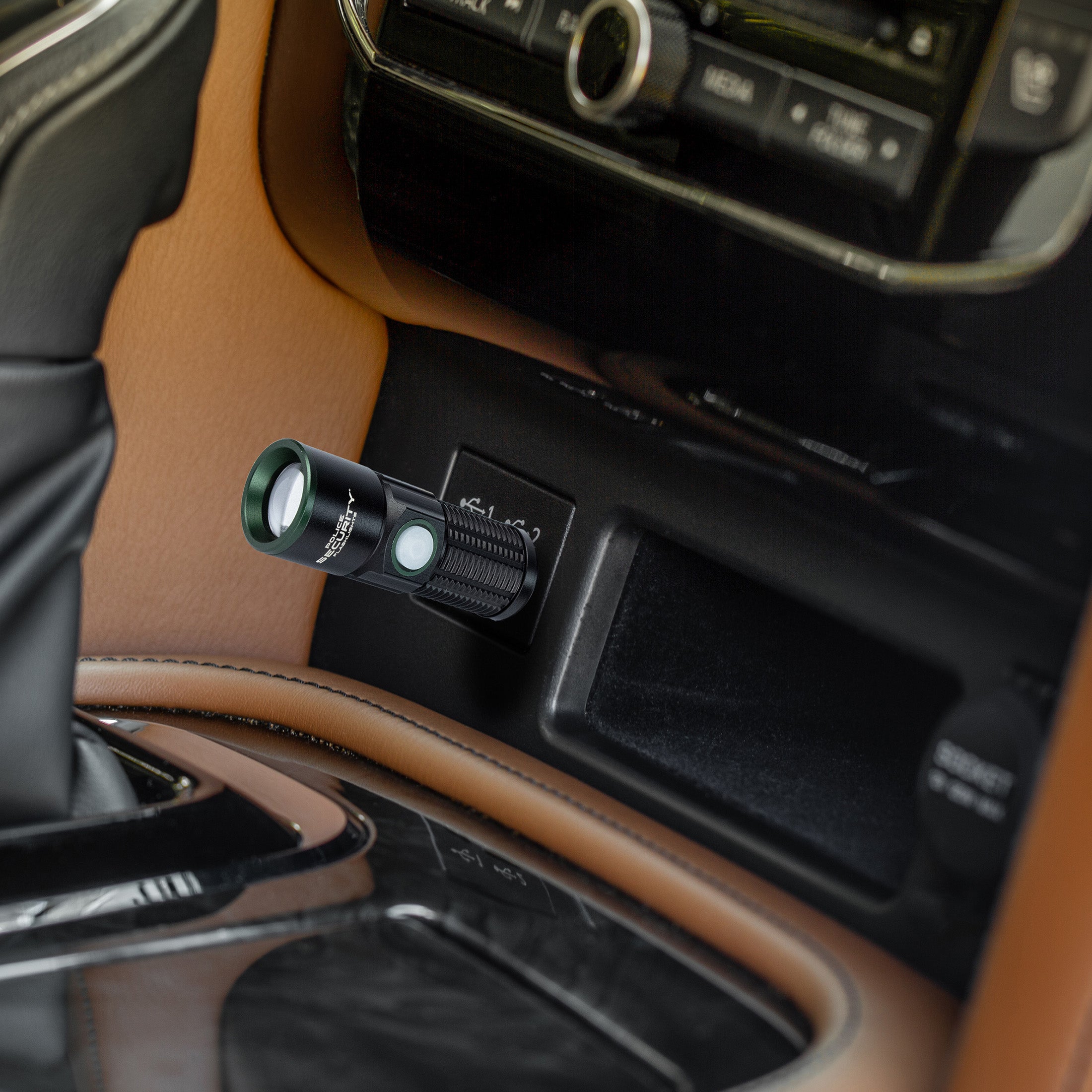 Police Security USB Car flashlight plugged in to charge