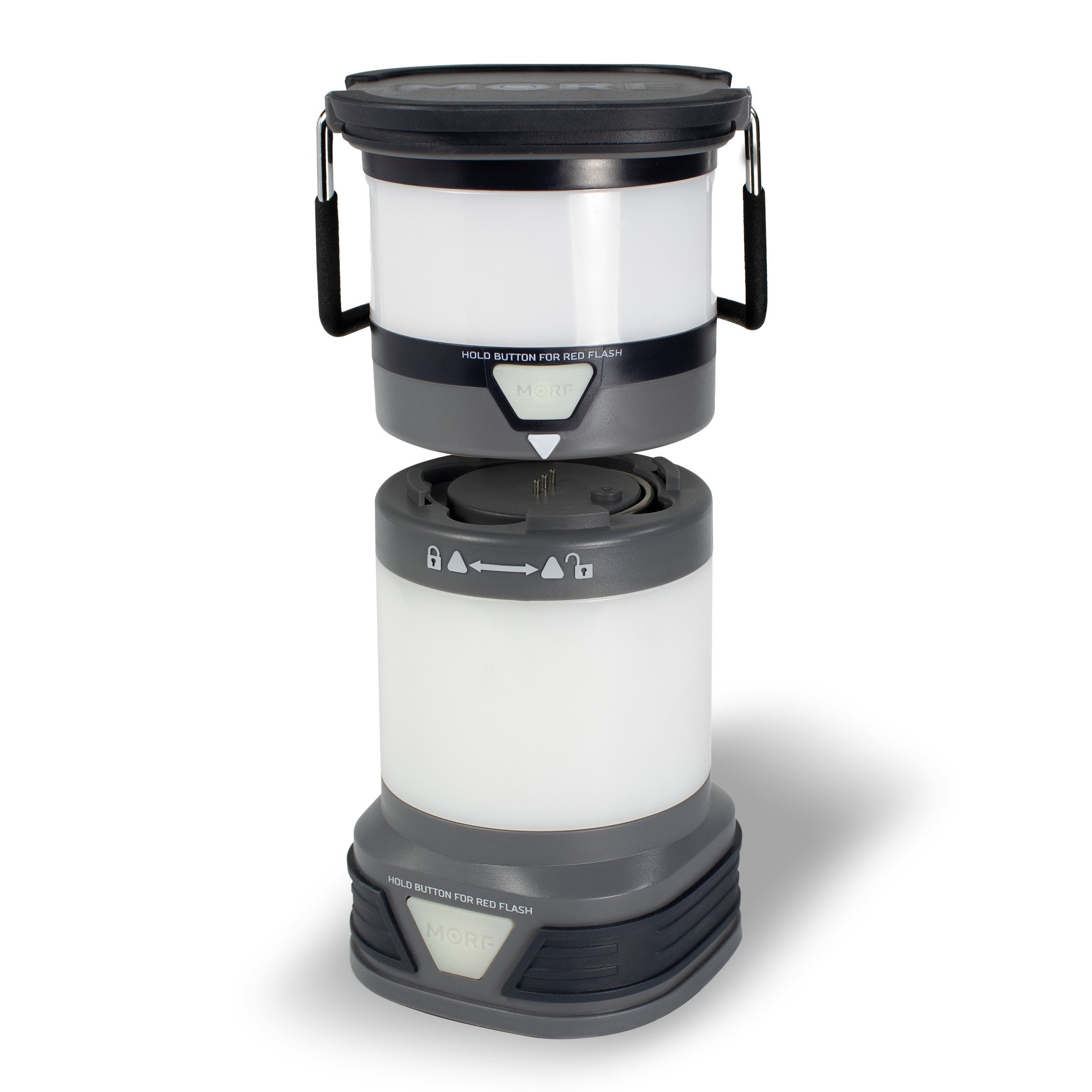 The Police Security MORF 2-in-1 Lantern shown with the top detaching from the base