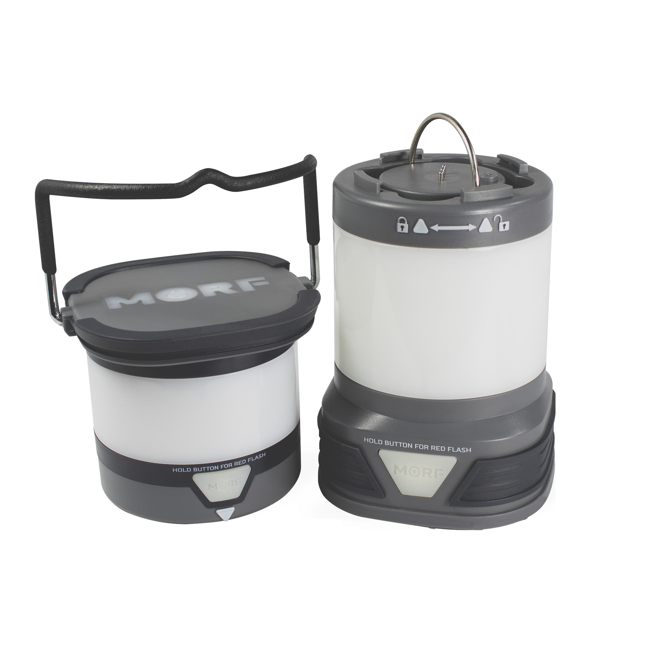 The two pieces of the MORF Twist-Apart 2-in-1 lantern sitting next to one another