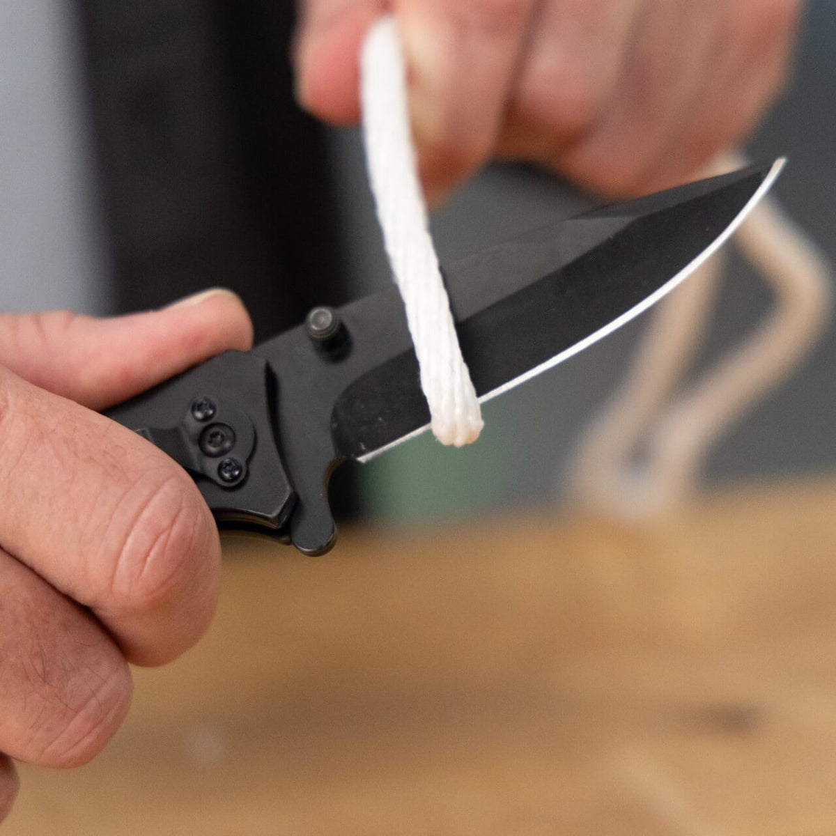 The Ridgeline pocket knife used to cut rope