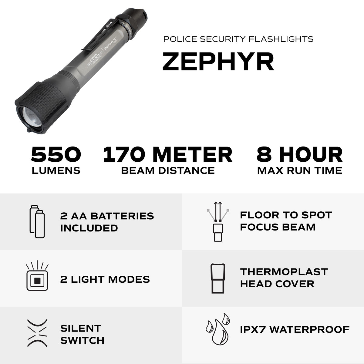 ZEPHYR 550 LUMEN ALKALINE FLASHLIGHT