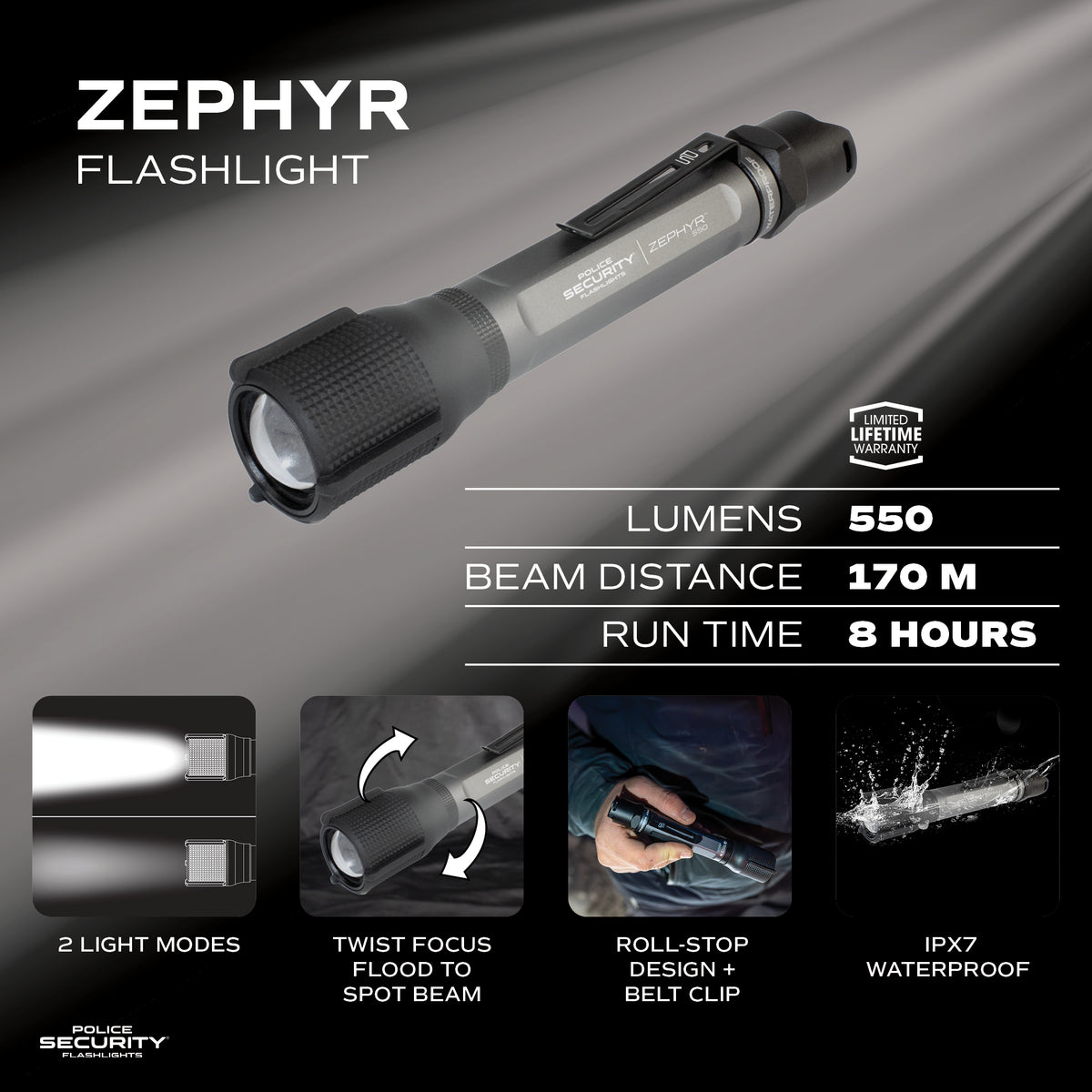 ZEPHYR 550 LUMEN ALKALINE FLASHLIGHT