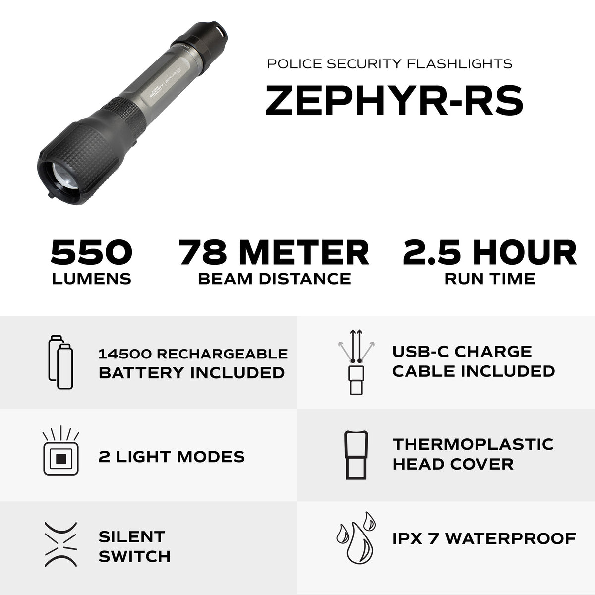 ZEPHYR-RS 550 LUMEN RECHARGEABLE FLASHLIGHT