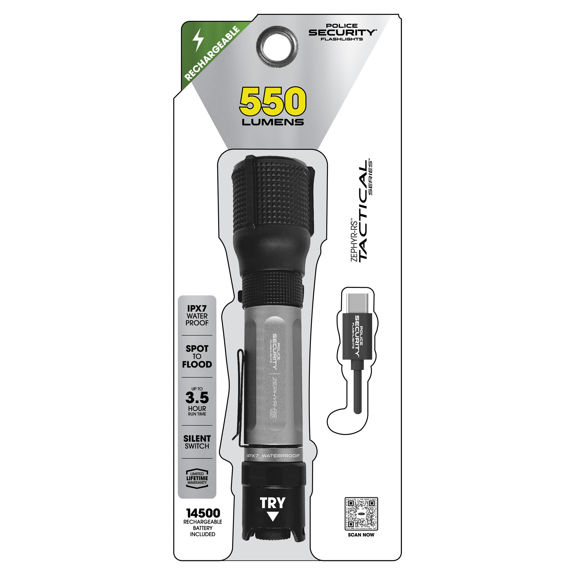 Police Security Zephyr-RS 550 Lumen Rechargeable Flashlight Police Security Zephyr-RS 550 Lumen Rechargeable Flashlight