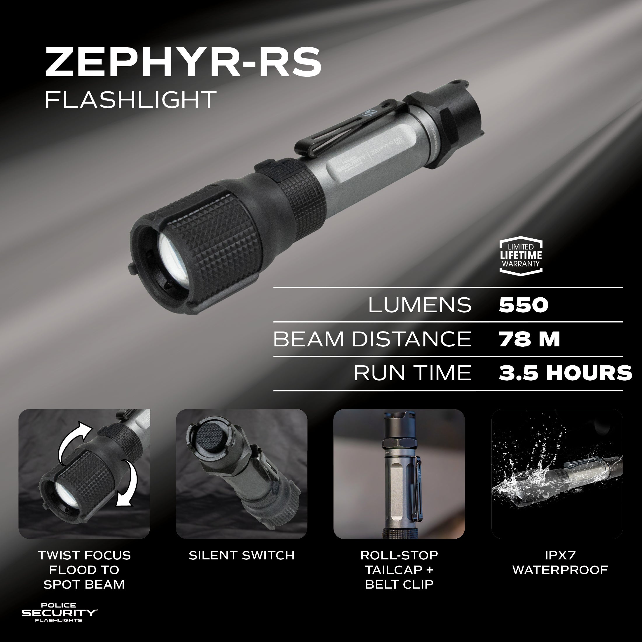 ZEPHYR-RS 550 LUMEN RECHARGEABLE FLASHLIGHT
