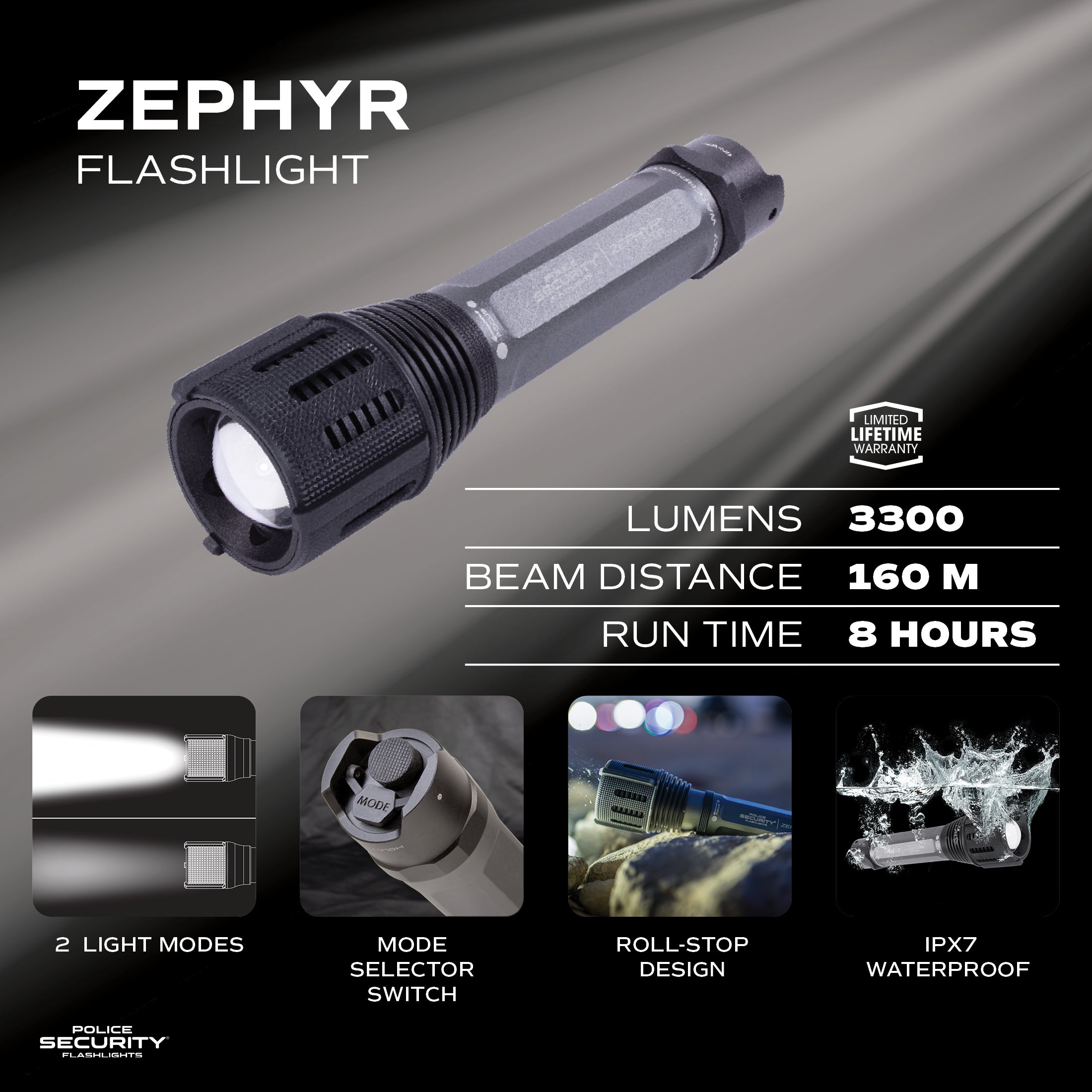 Zephyr-XL 3300 Lumen AA-Powered Flashlight | Police Security