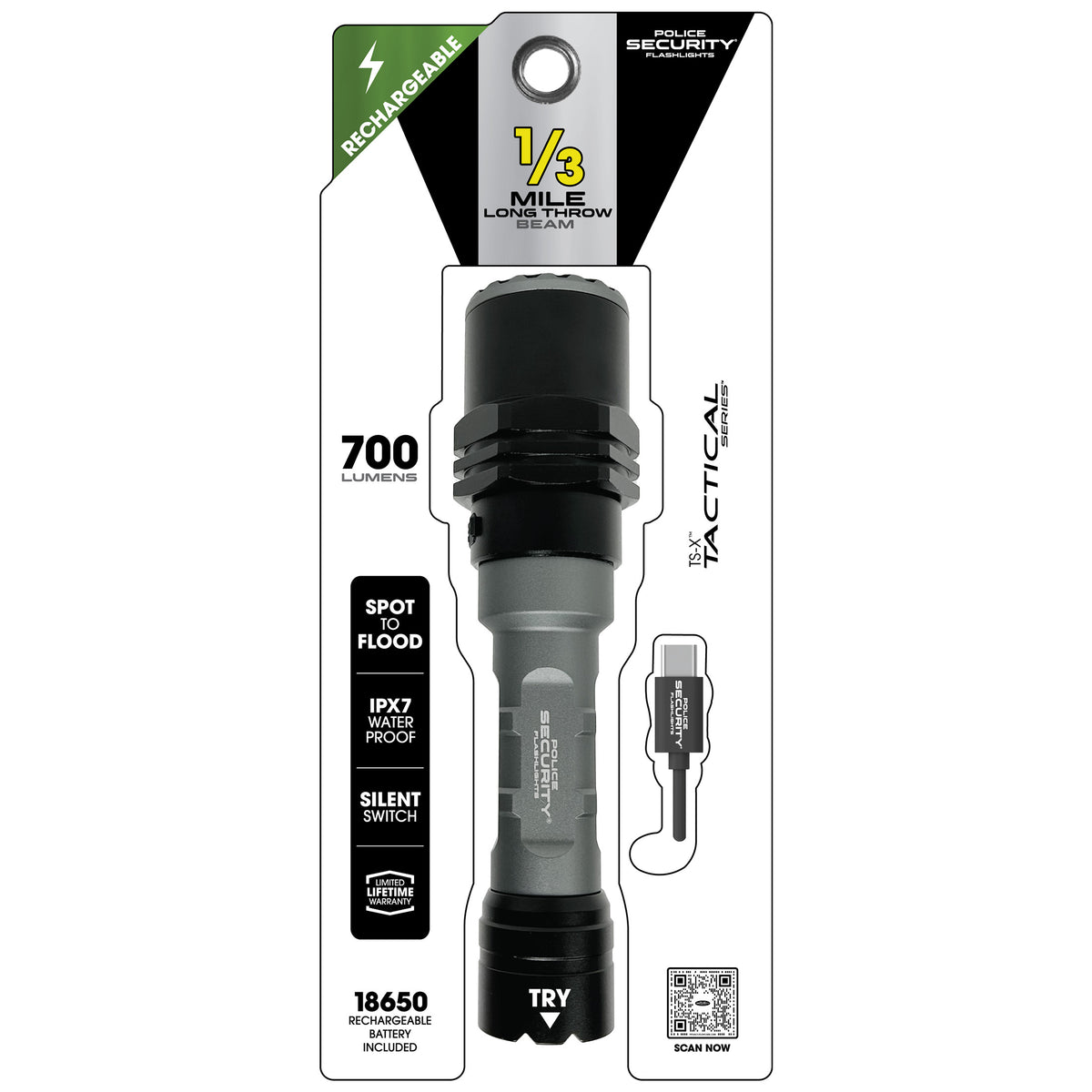 LONG THROW RECHARGEABLE FLASHLIGHT