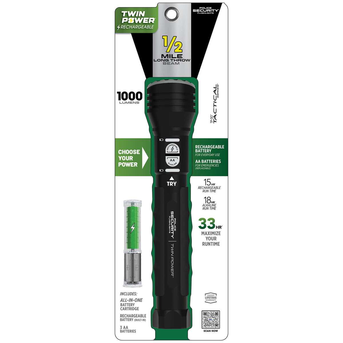 TWIN POWER LONG THROW 1000 LUMEN LED FLASHLIGHT