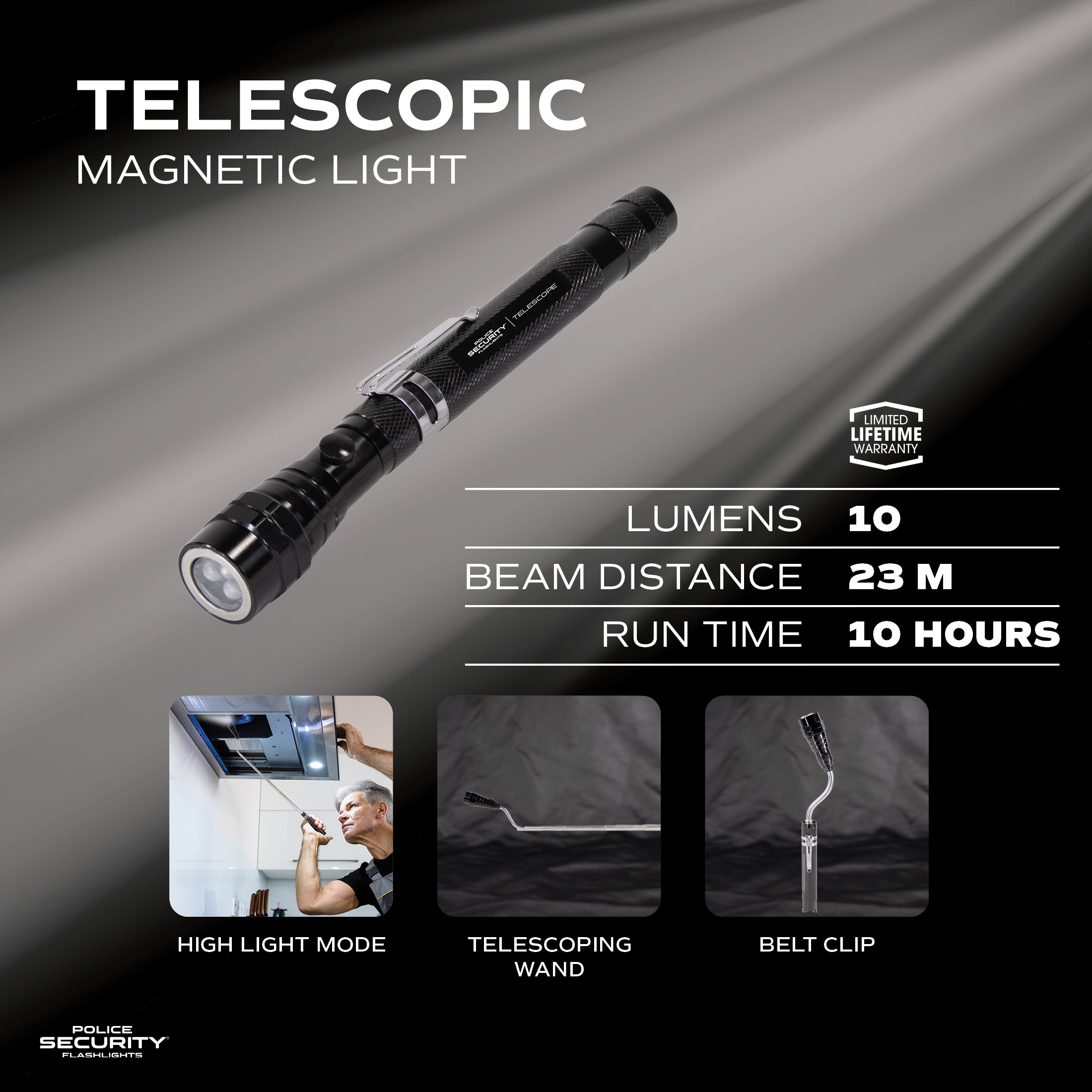 TELESCOPIC FLEXIBLE MAGNETIC PICK-UP TOOL WITH FLASHLIGHT