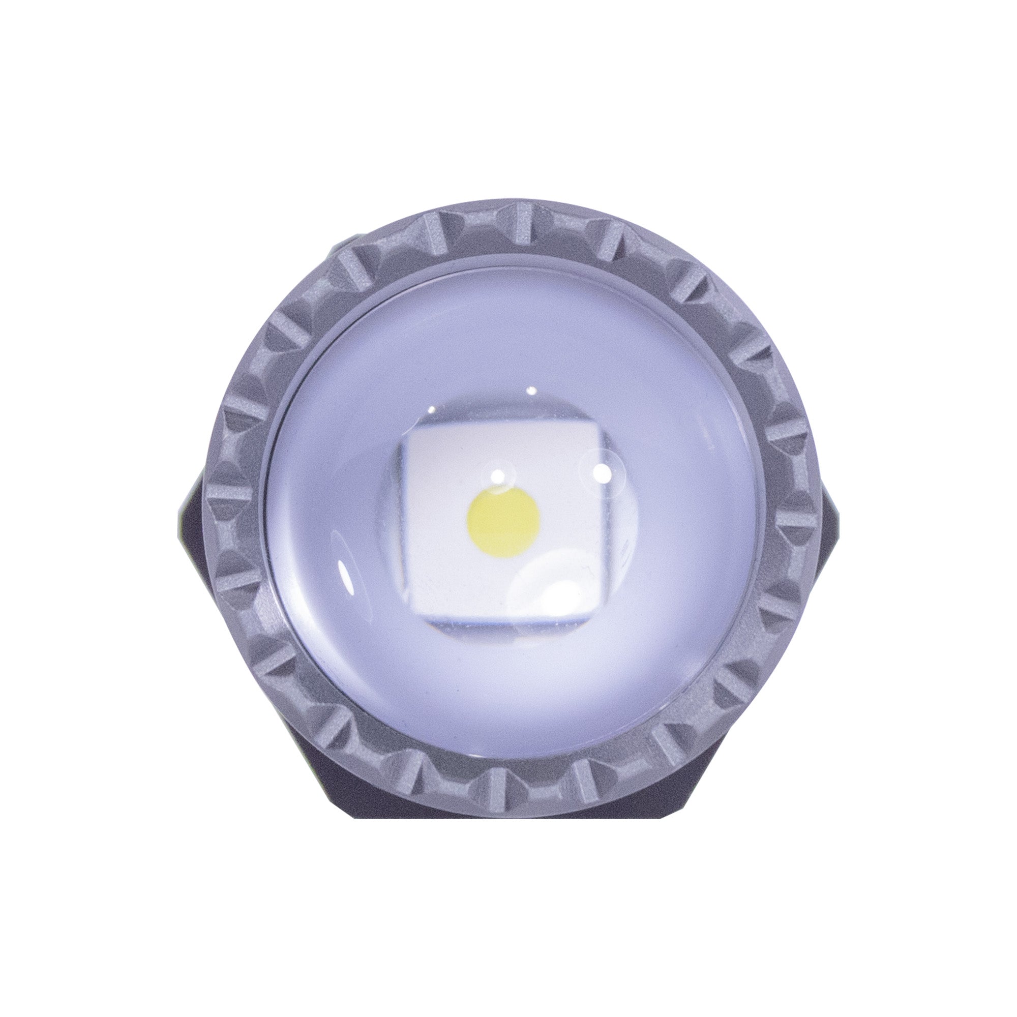 The lens of the Long Throw AAA flashlight