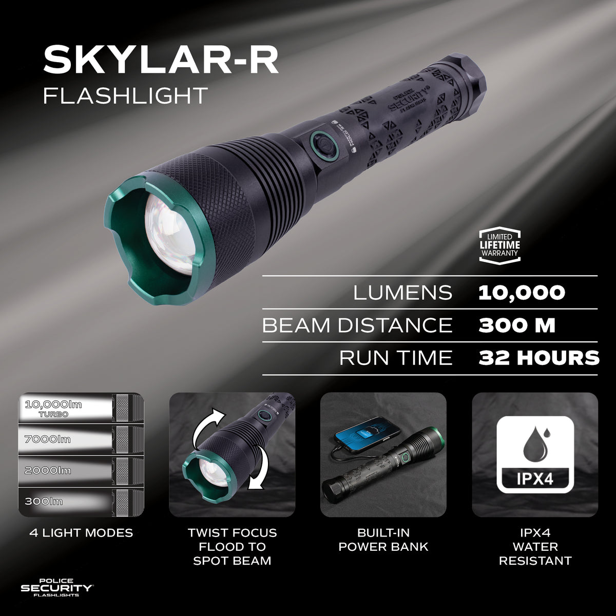 SKYLAR-R 10,000 LUMEN RECHARGEABLE FLASHLIGHT