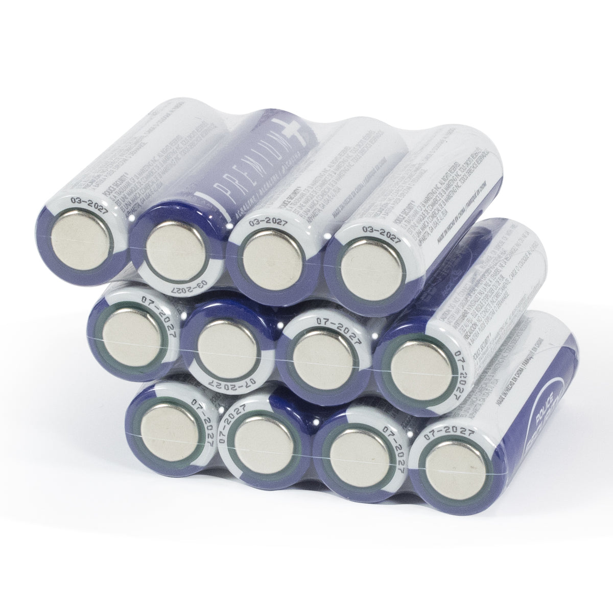3 rows of AA batteries, showing the negative terminals
