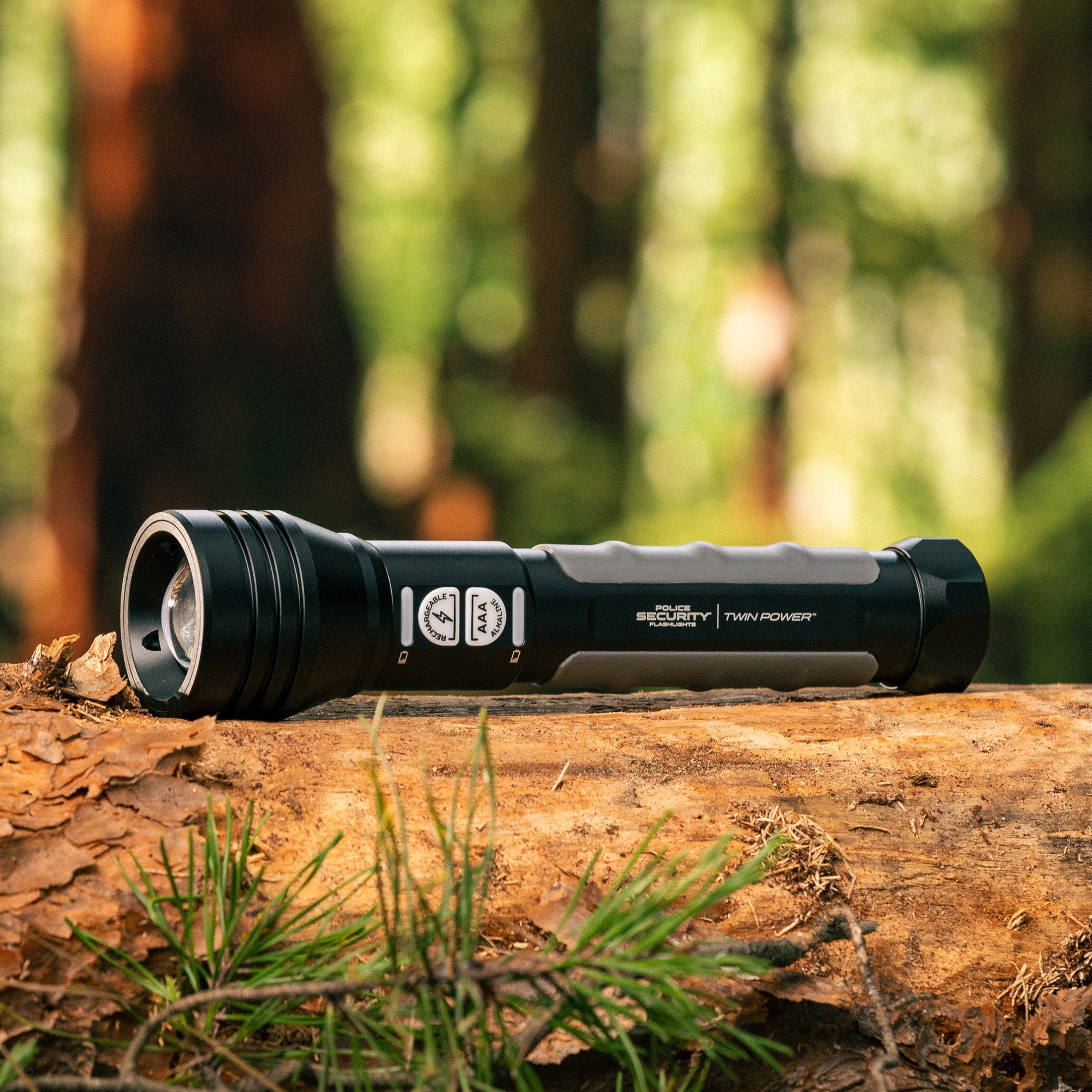 A Twin Power flashlight in nature 