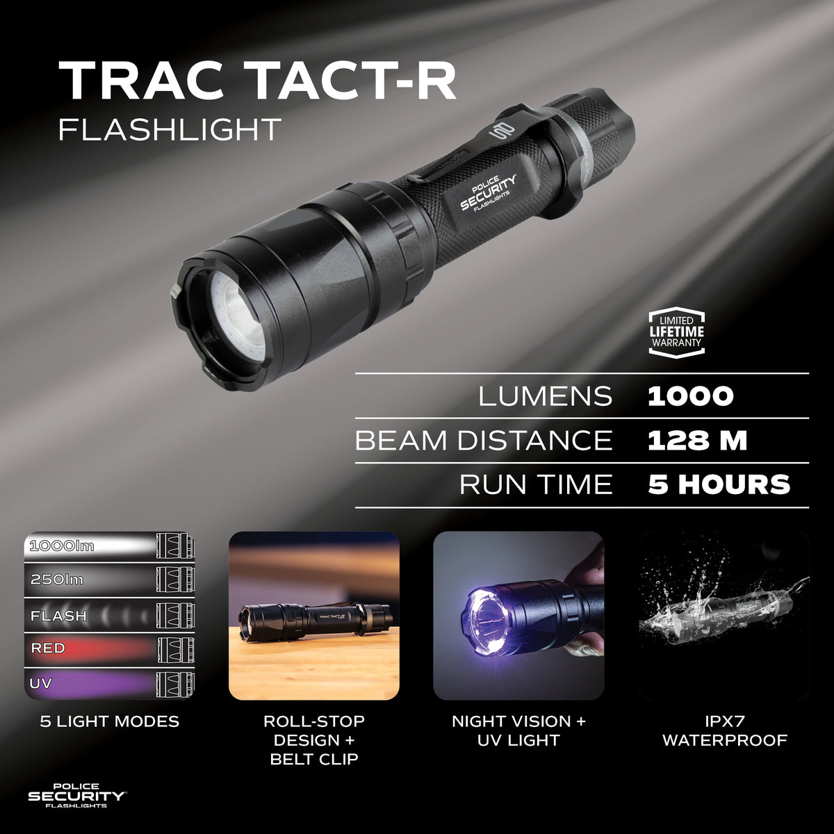 TRAC TACT-R 1000 LUMEN RECHARGEABLE LED FLASHLIGHT