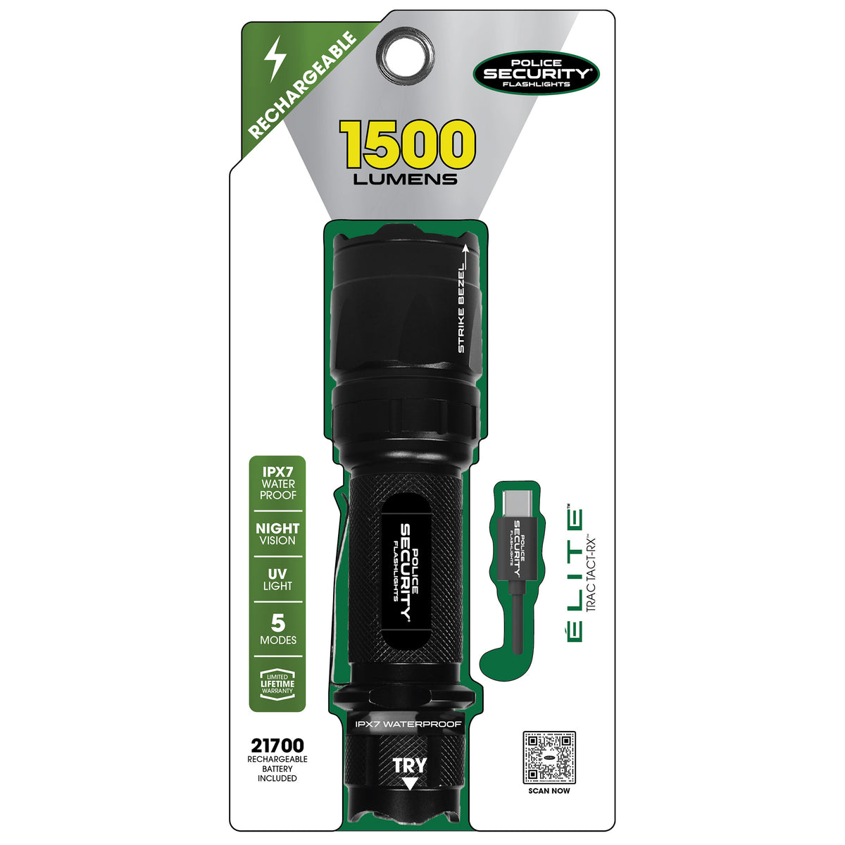 TRAC TACT-RX 1500 LUMEN RECHARGEABLE LED FLASHLIGHT