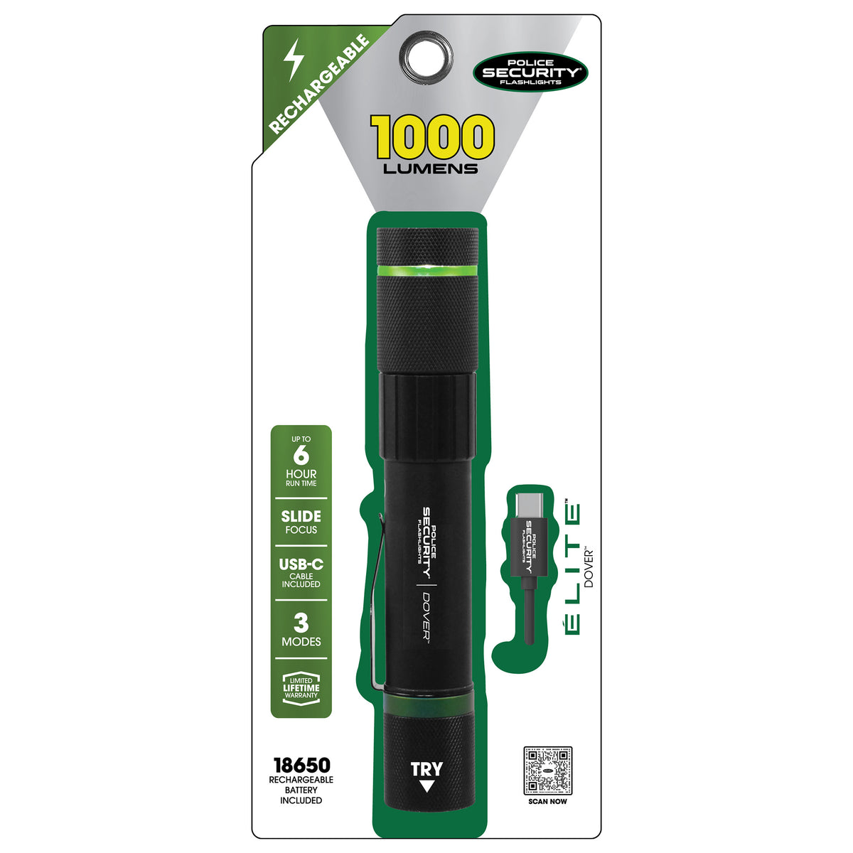 DOVER 1000 LUMEN RECHARGEABLE FLASHLIGHT