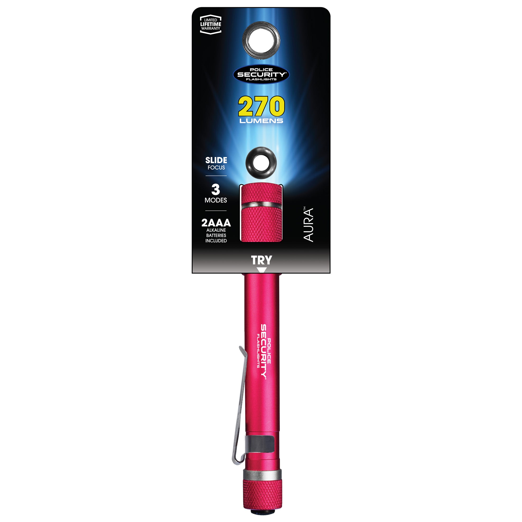 an image of the Pink AURA PENLIGHT in its package
