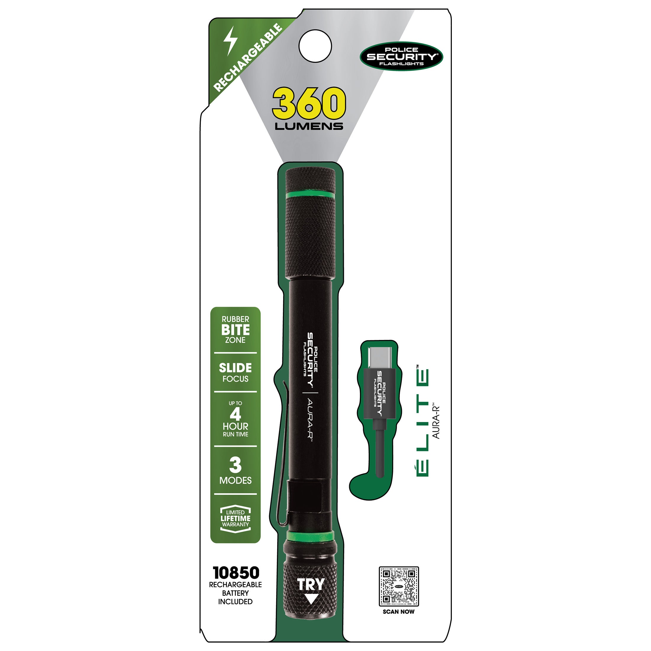 an image of the AURA-R 360 LUMEN RECHARGEABLE PENLIGHT in its packaging