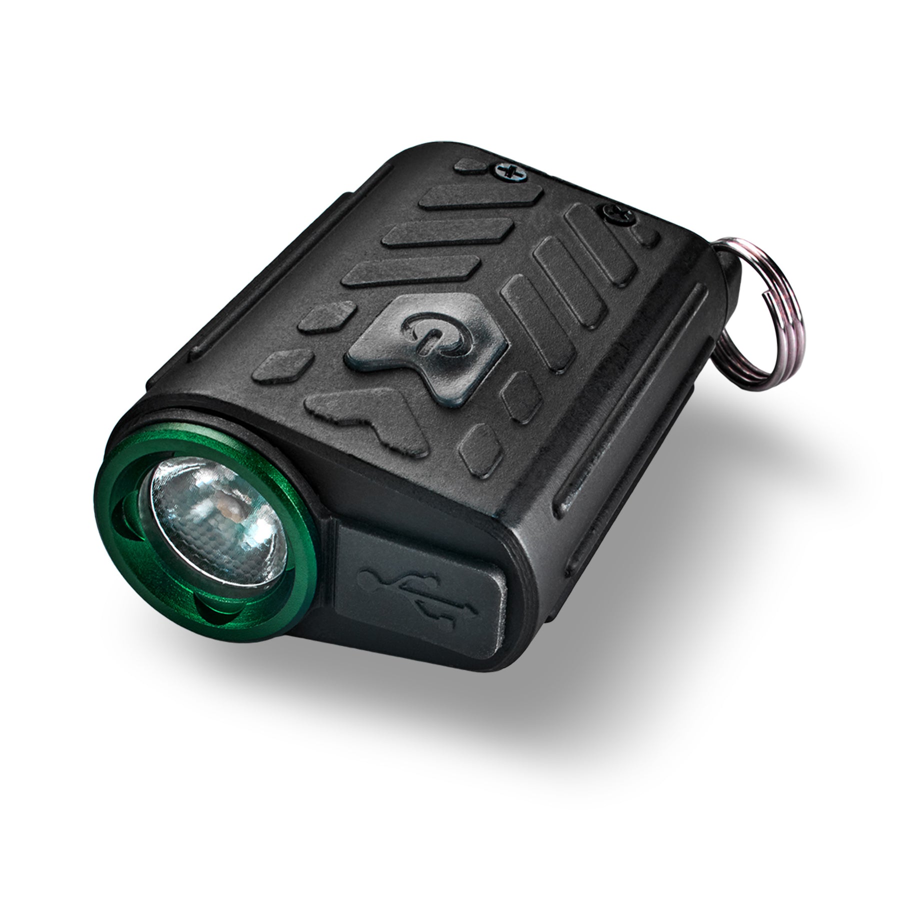 The SEEKER-R Rechargeable Keychain Light viewed from the front