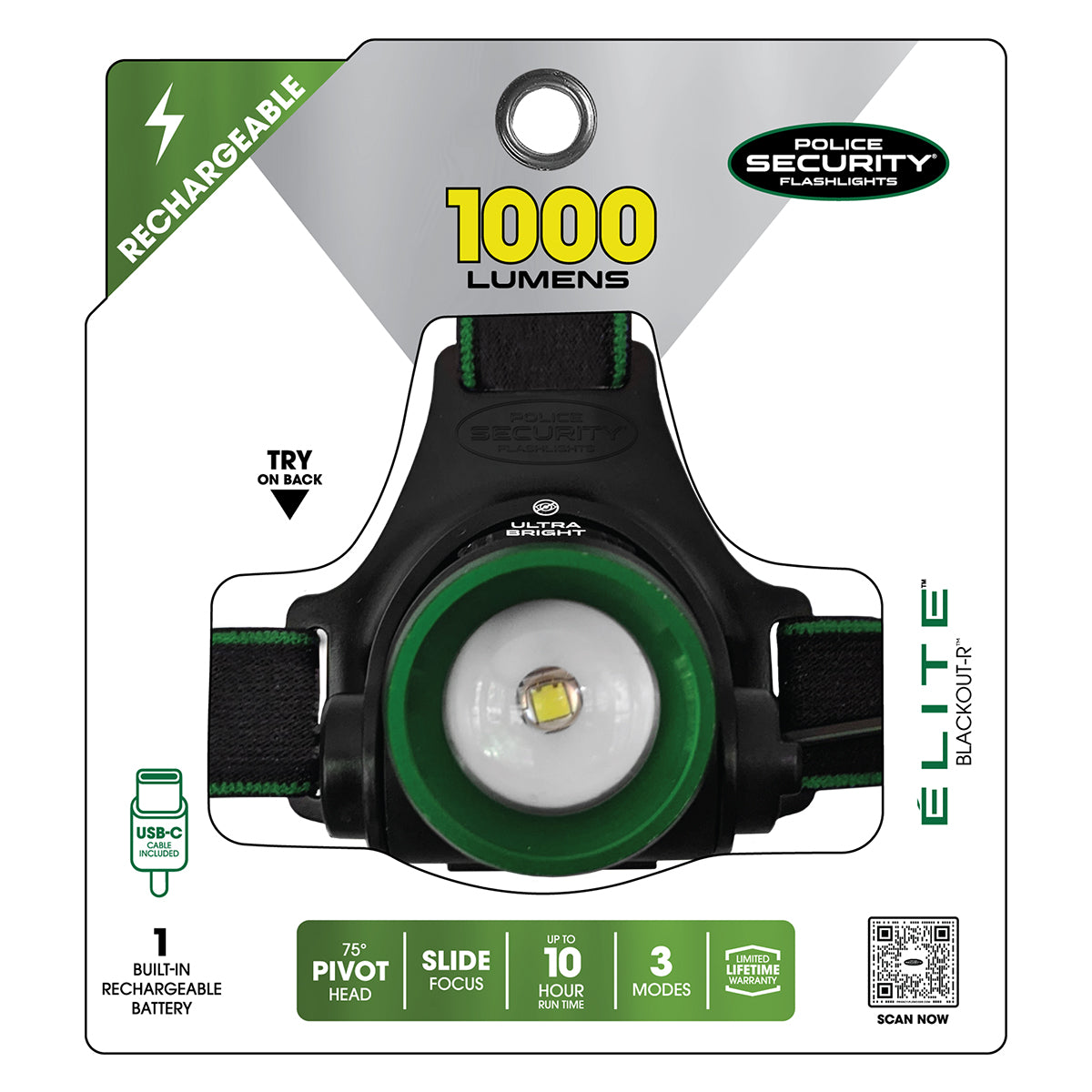 An image of the BLACKOUT-R 1000 LUMEN RECHARGEABLE HEADLAMP in its packaging