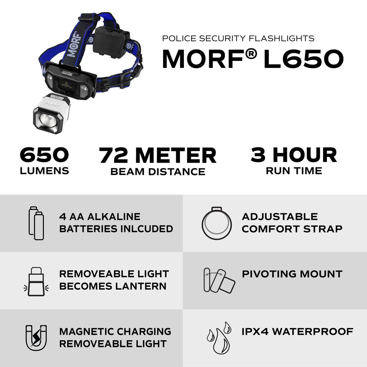 MORF L650 REMOVABLE 650 LUMEN HEADLAMP AND LANTERN