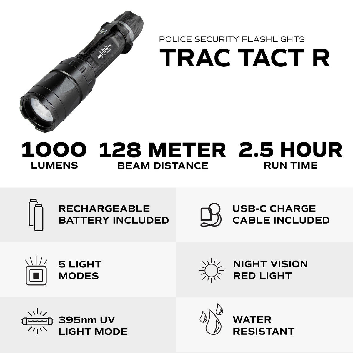 TRAC TACT-R 1000 LUMEN RECHARGEABLE LED FLASHLIGHT