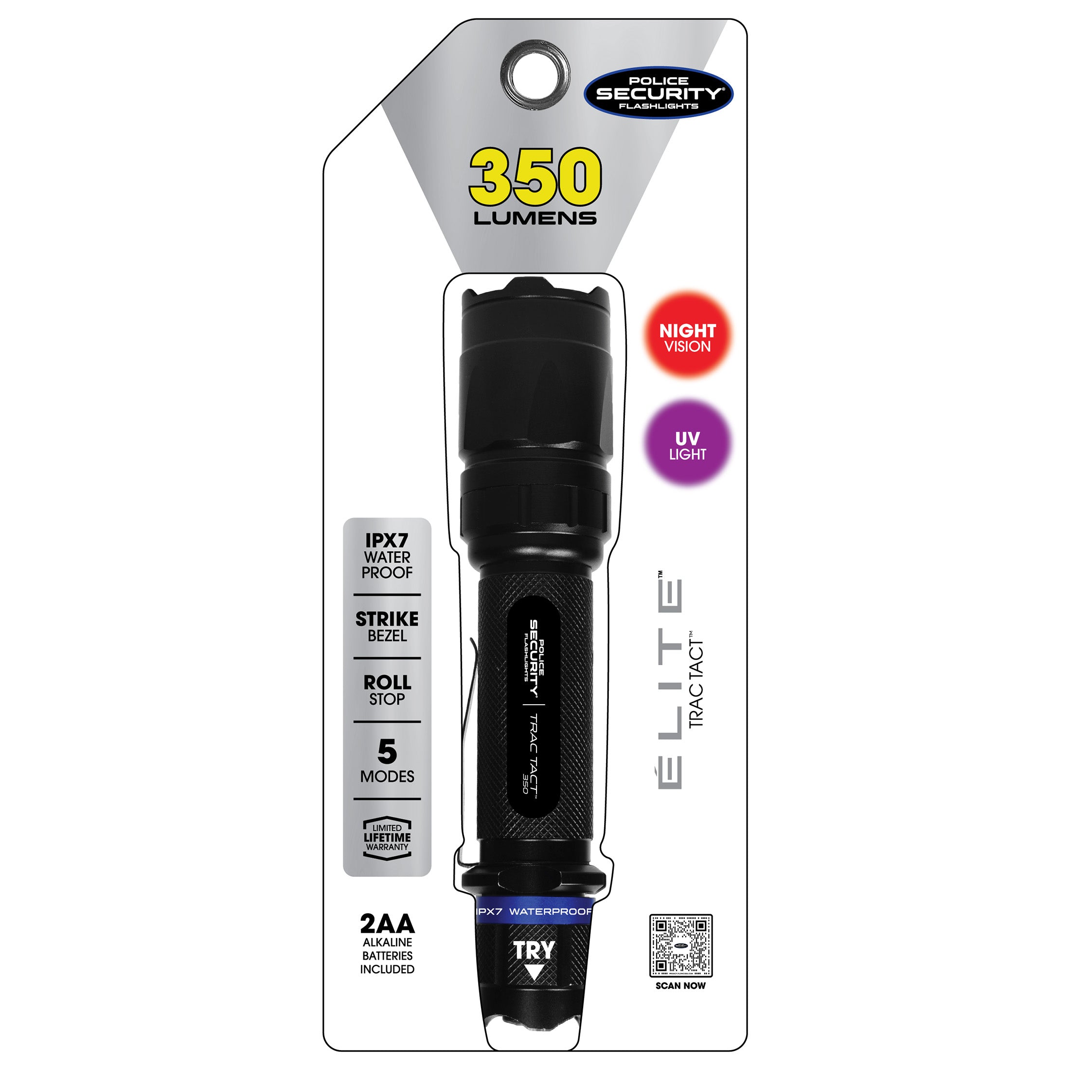 an image of the TRAC TACT 350 LUMEN WITH UV FLASHLIGHT in its packaging