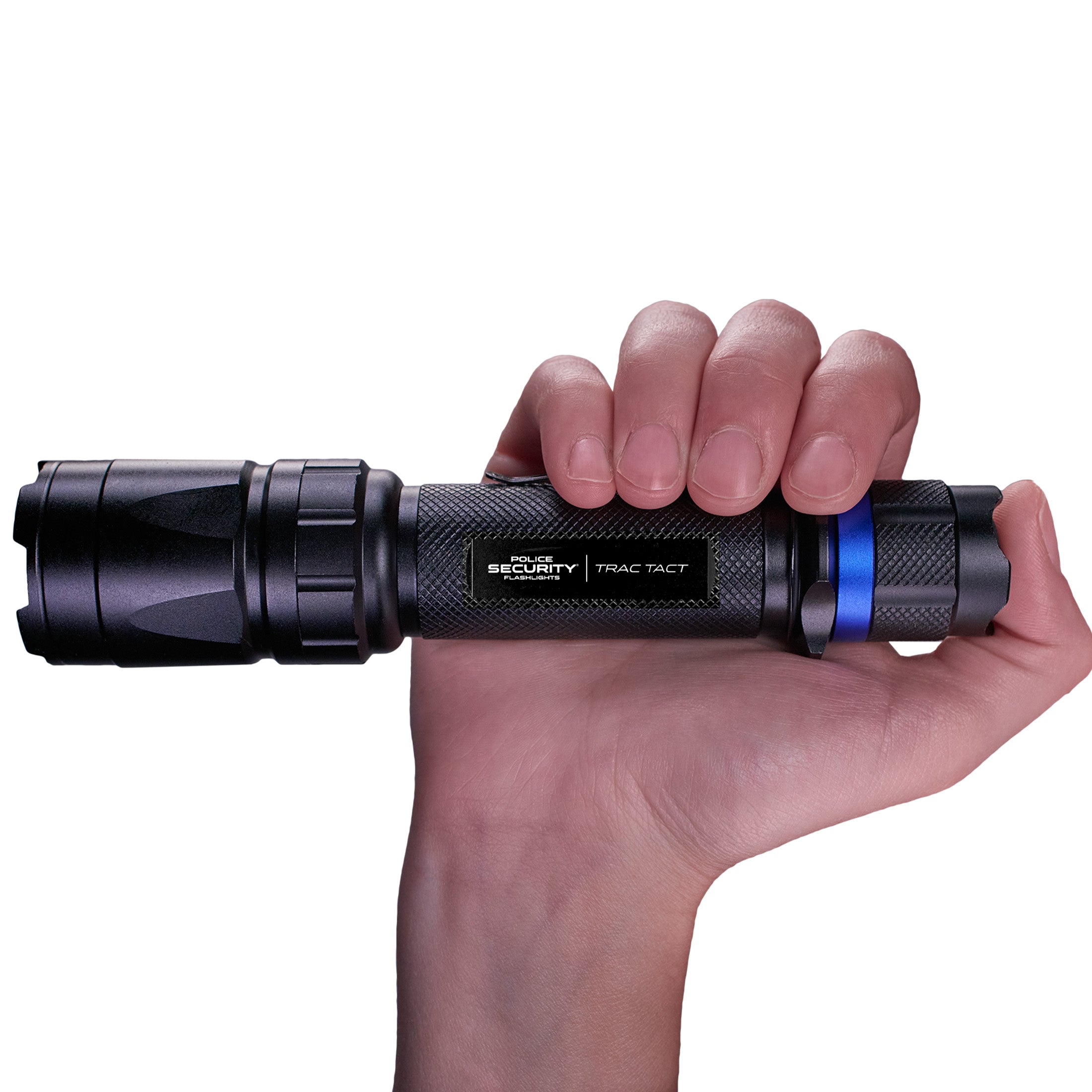 an image of a hand holding the TRAC TACT 350 LUMEN WITH UV FLASHLIGHT