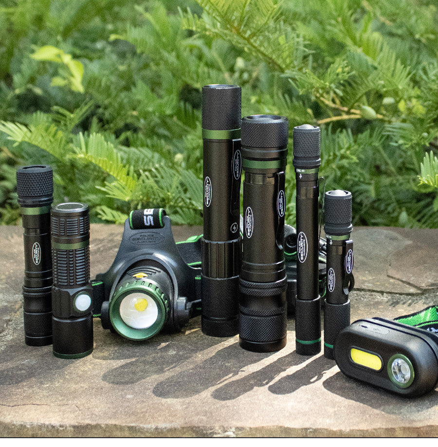 a collection of the rechargeable lights from police security flashlights