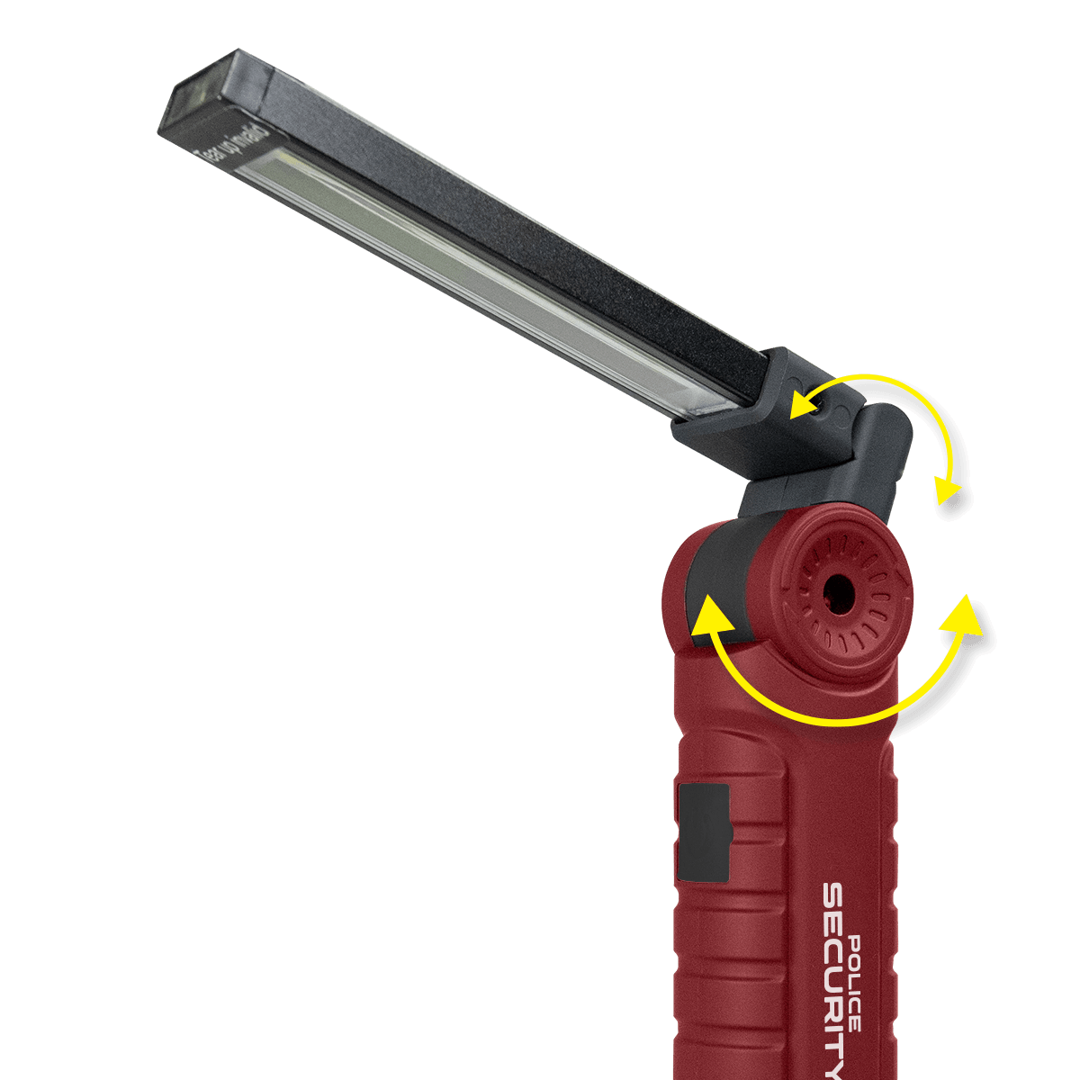 A diagram showing the rotation mechanism of the Police Security ProFlex 400 work light