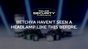 a blurred image of flashlights and headlamps with a caption over it "Betcya haven't seen a headlamp like this before"