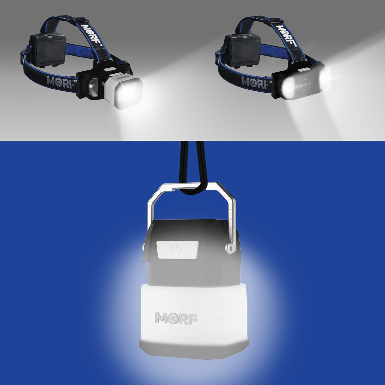 an image with the fully put MORF L650, an image without the removable light and an image of the lantern