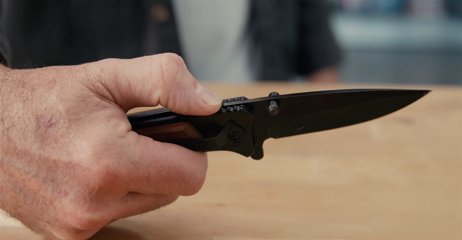 Ridgeline knife open, held in hand